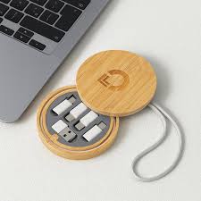 Wooden Round Multi USB Charging Adaptercable Kit