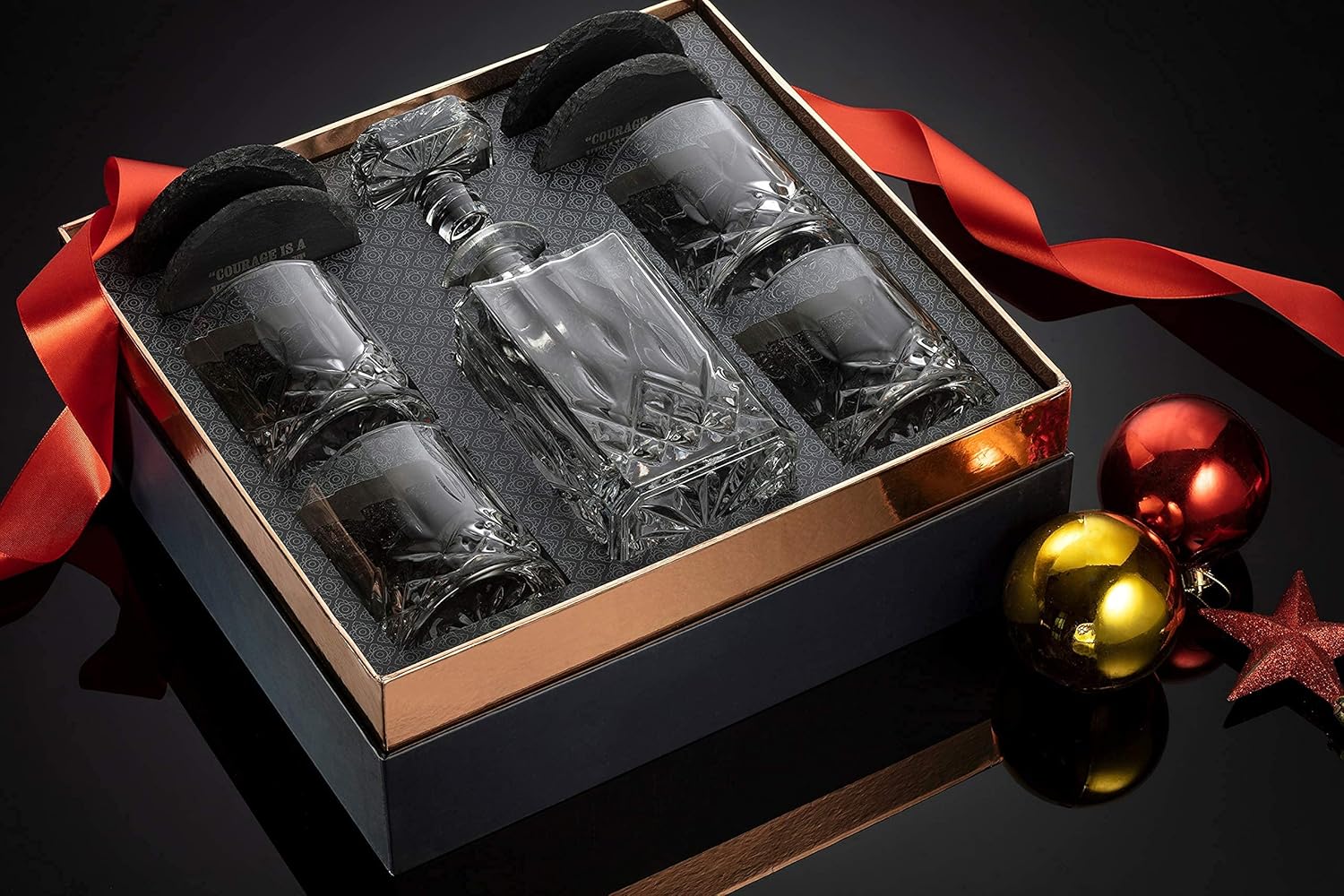 Crystal Whiskey Decanter Set with Glasses and Coasters
